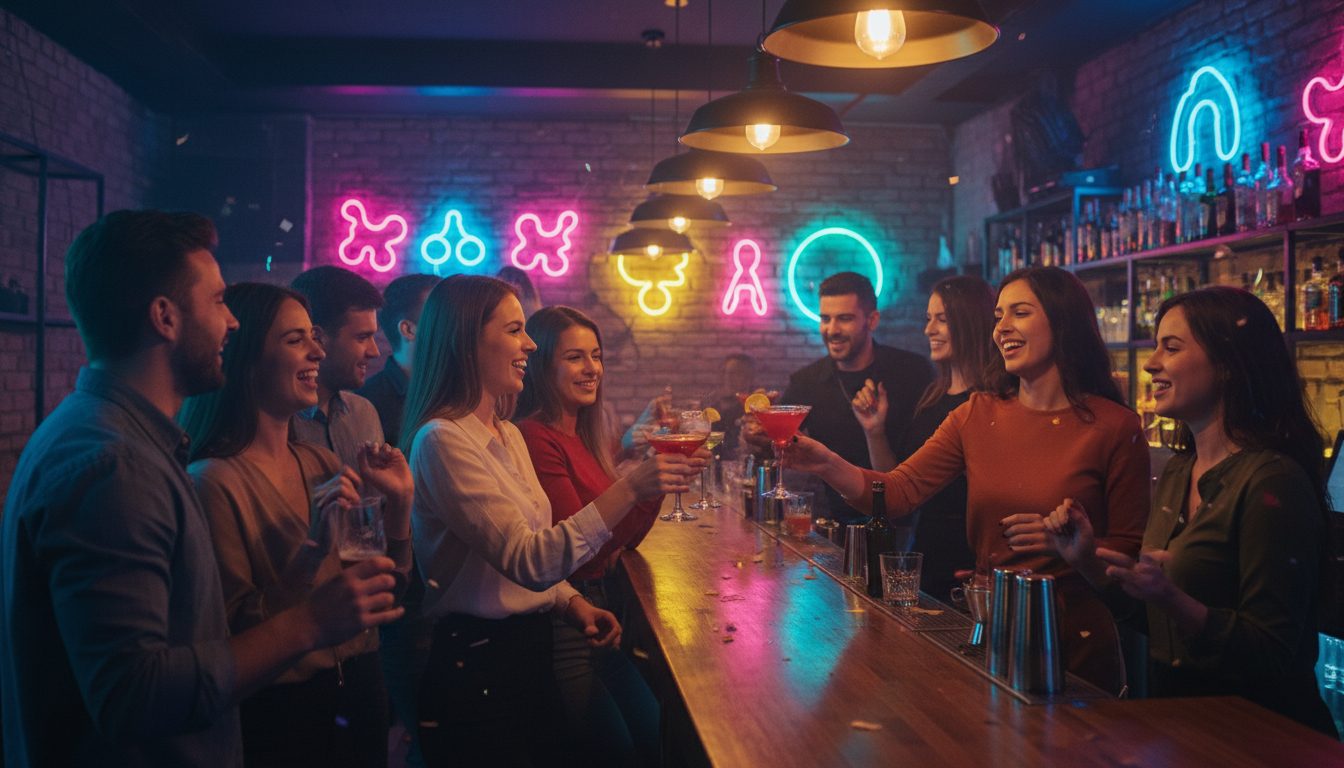 Young adults laughing and enjoying themselves at Jonny's Bar