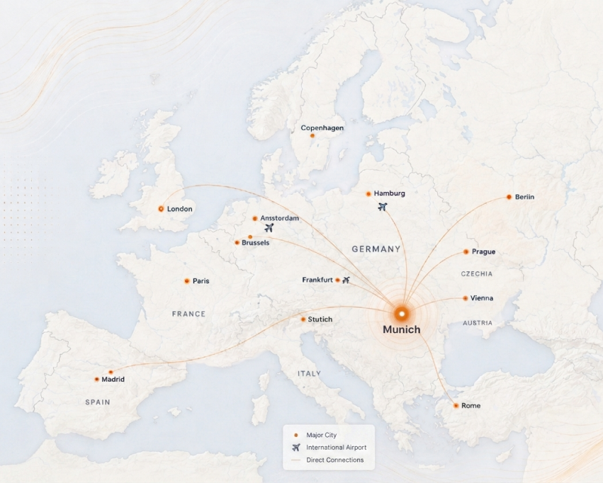 Map highlighting Munich in Europe