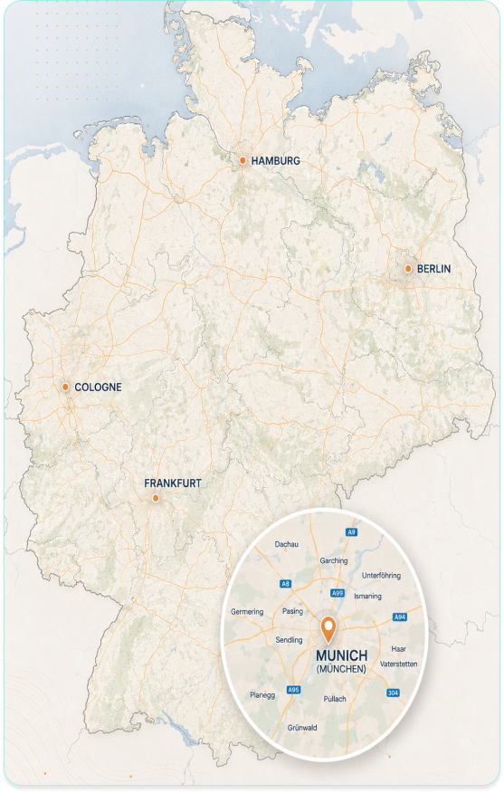 Illustrated map of Munich and surrounding region