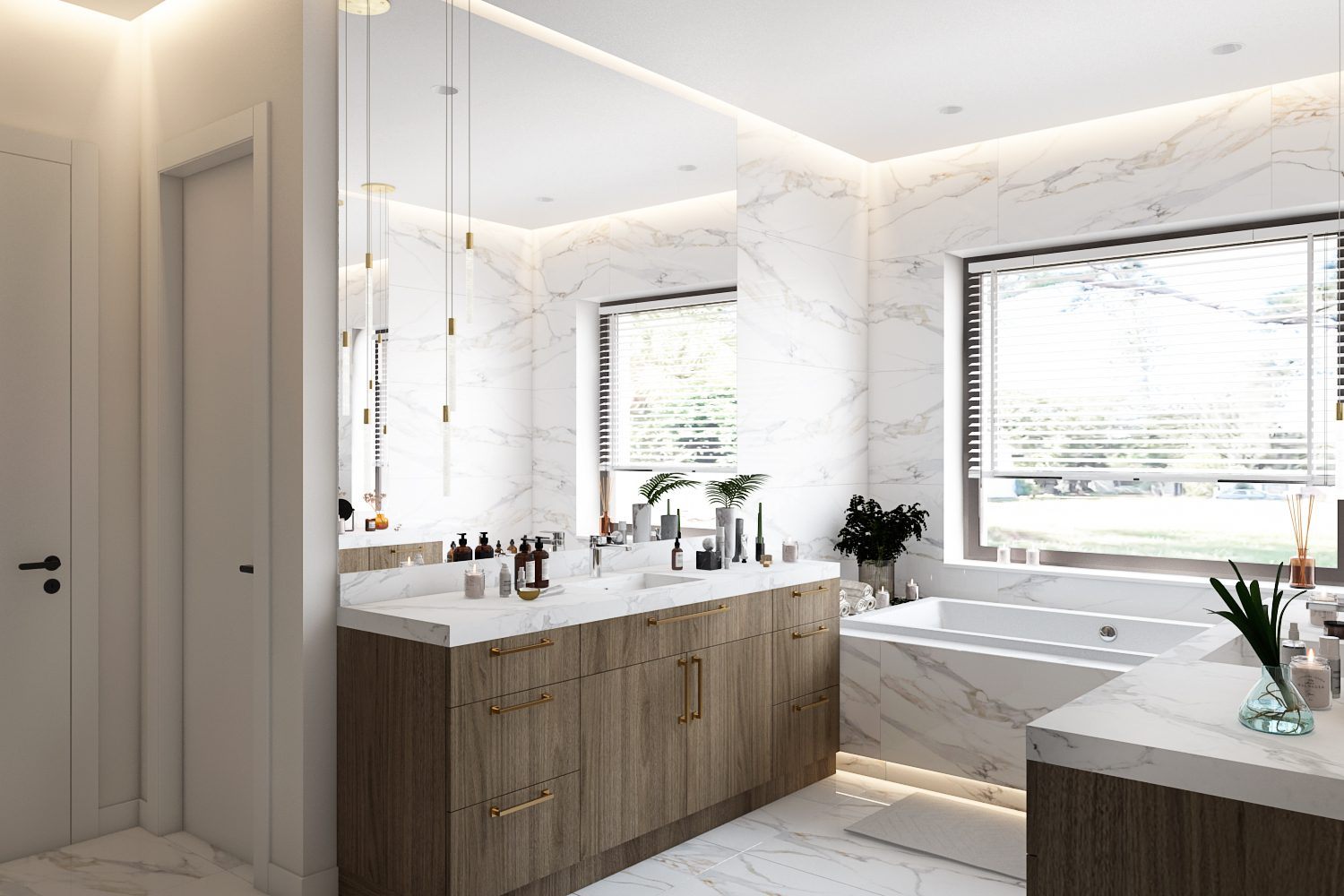 Custom bathroom vanity and stone interior