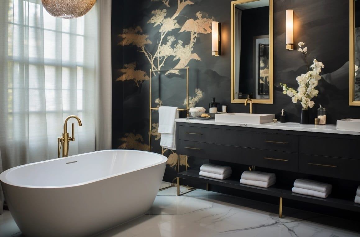 Dark luxury bathroom with custom millwork