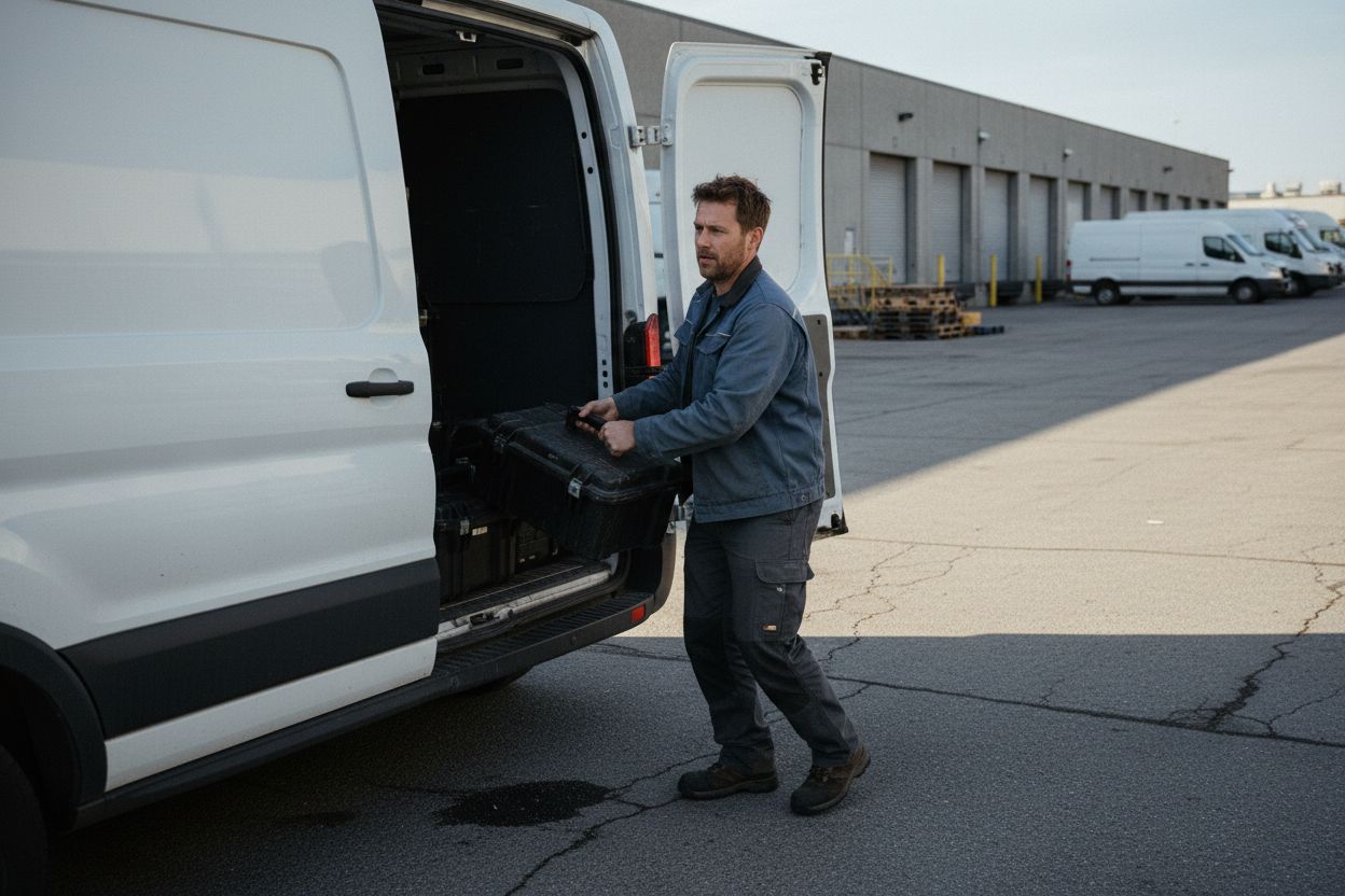 Technician loading a service van for commercial operations