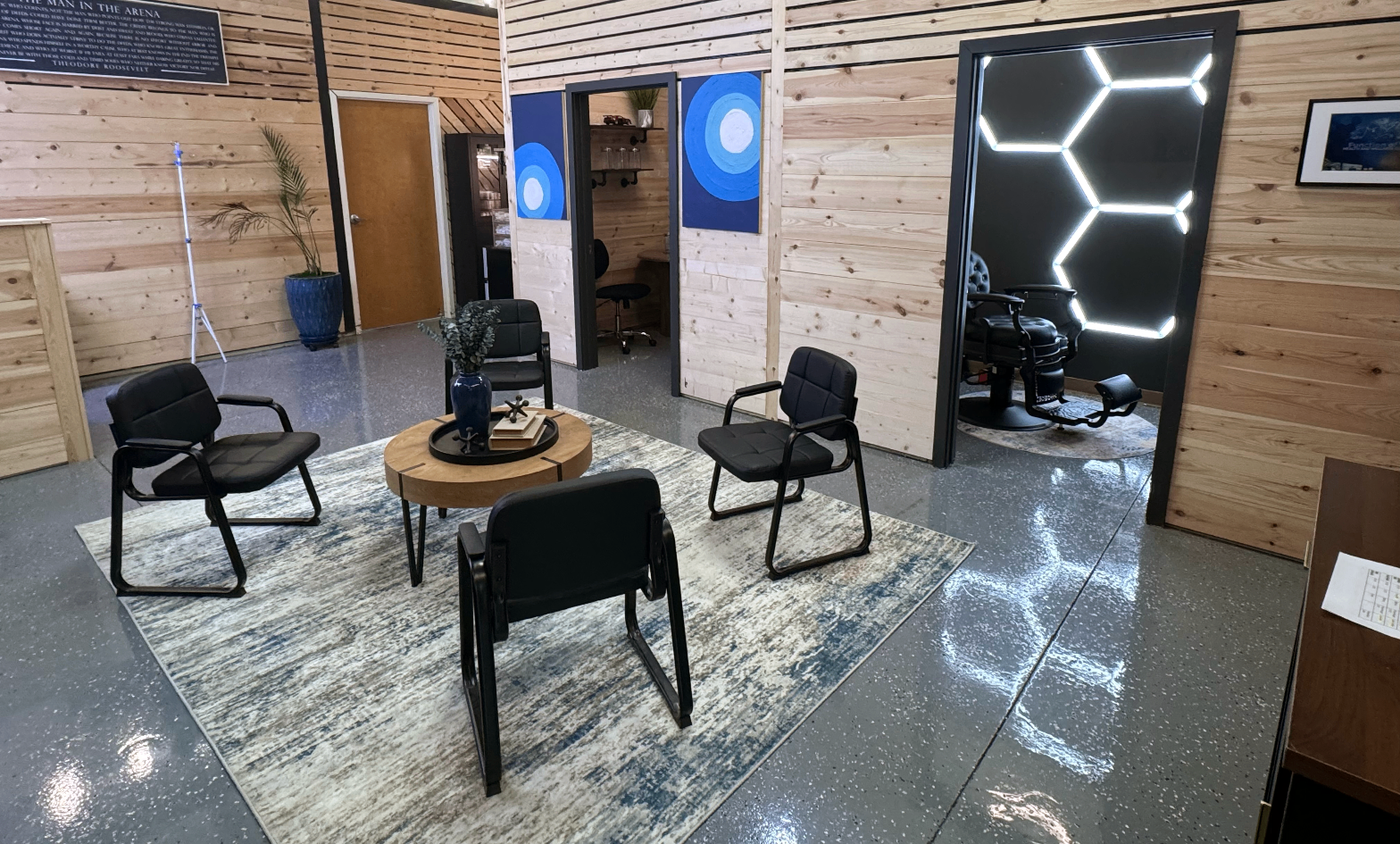 Clinic lounge interior with seating area