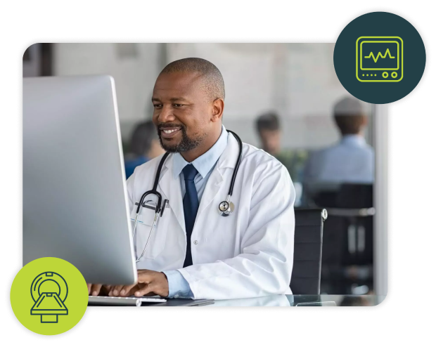 Doctor using electronic medical records system