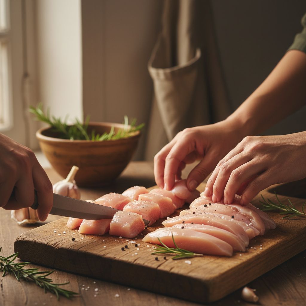 hands preparing chicken