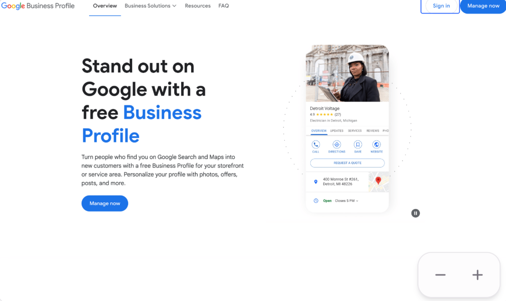 Screenshot showing Google Business sign in page