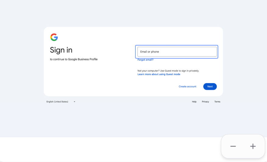 Screenshot showing Google sign in form