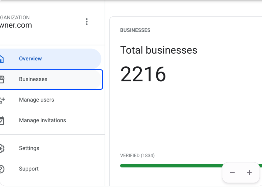 Screenshot showing Businesses menu option