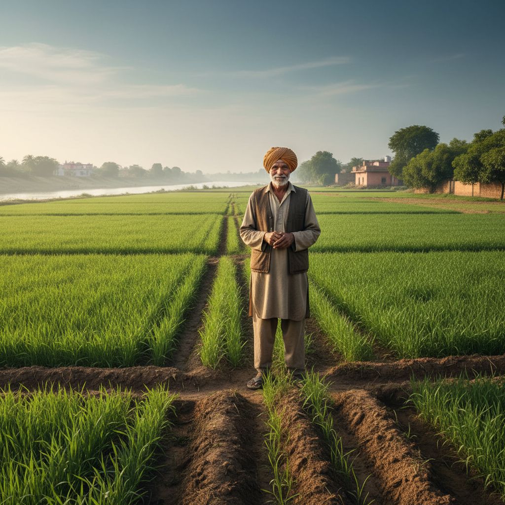 Farmer inspecting growing crops