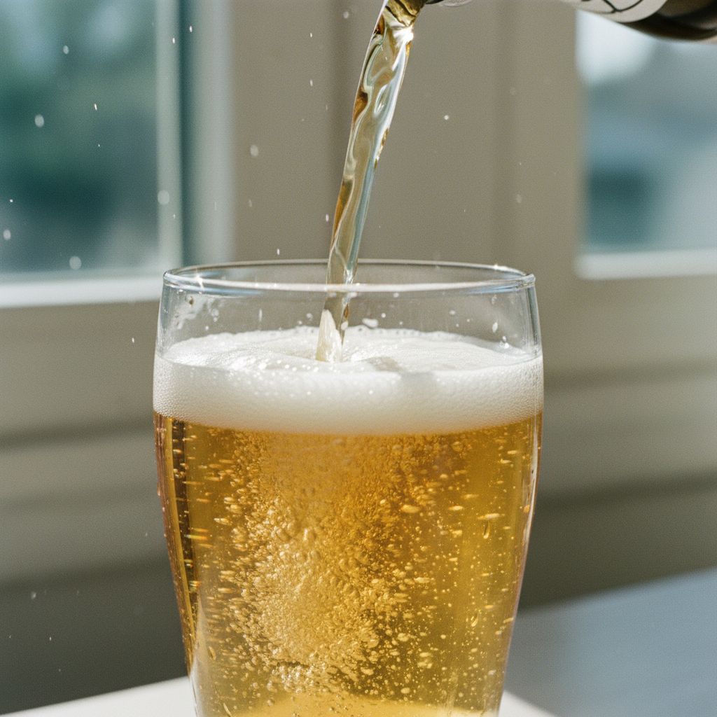 pouring clear sparkling drink into glass