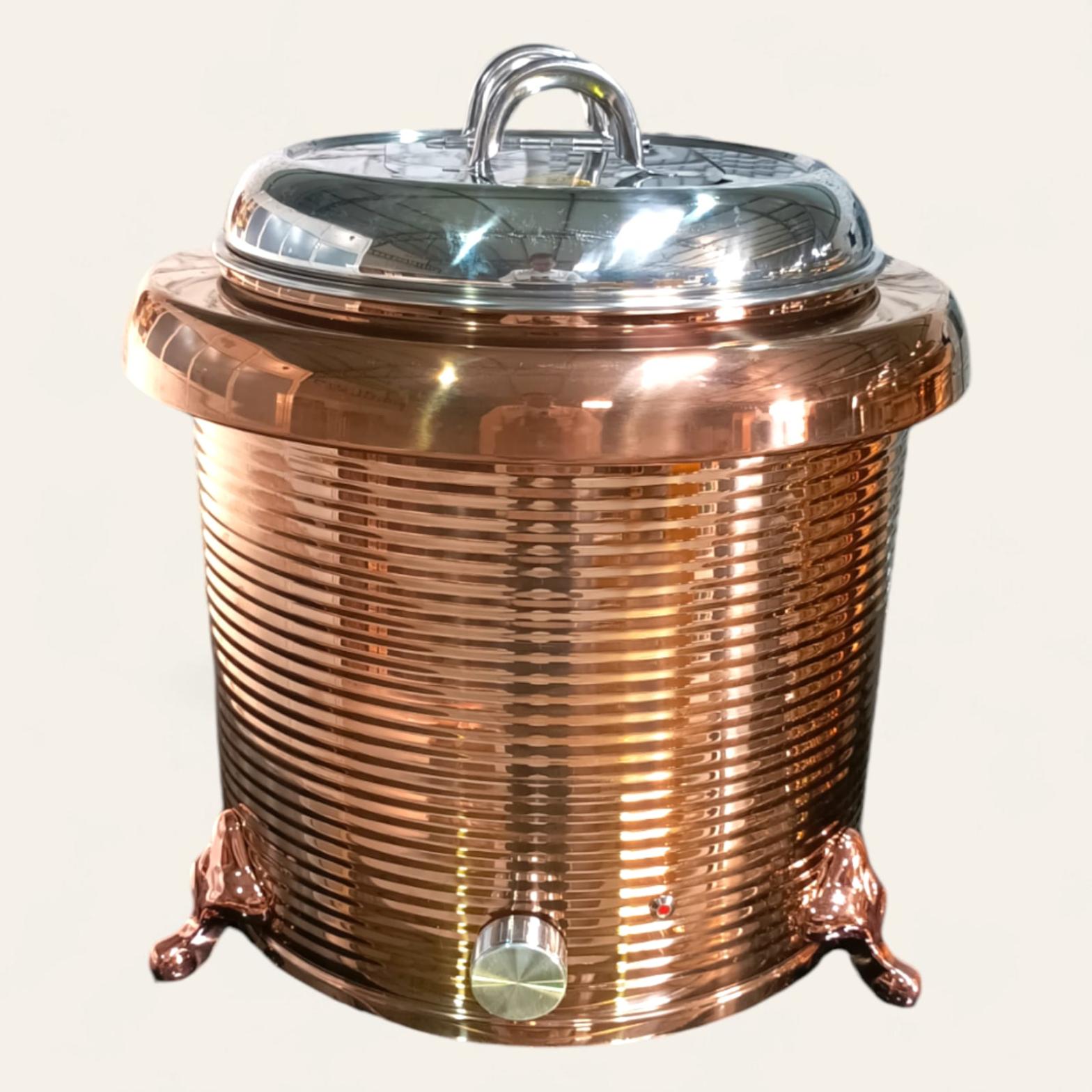Copper finish chafing drum with lid
