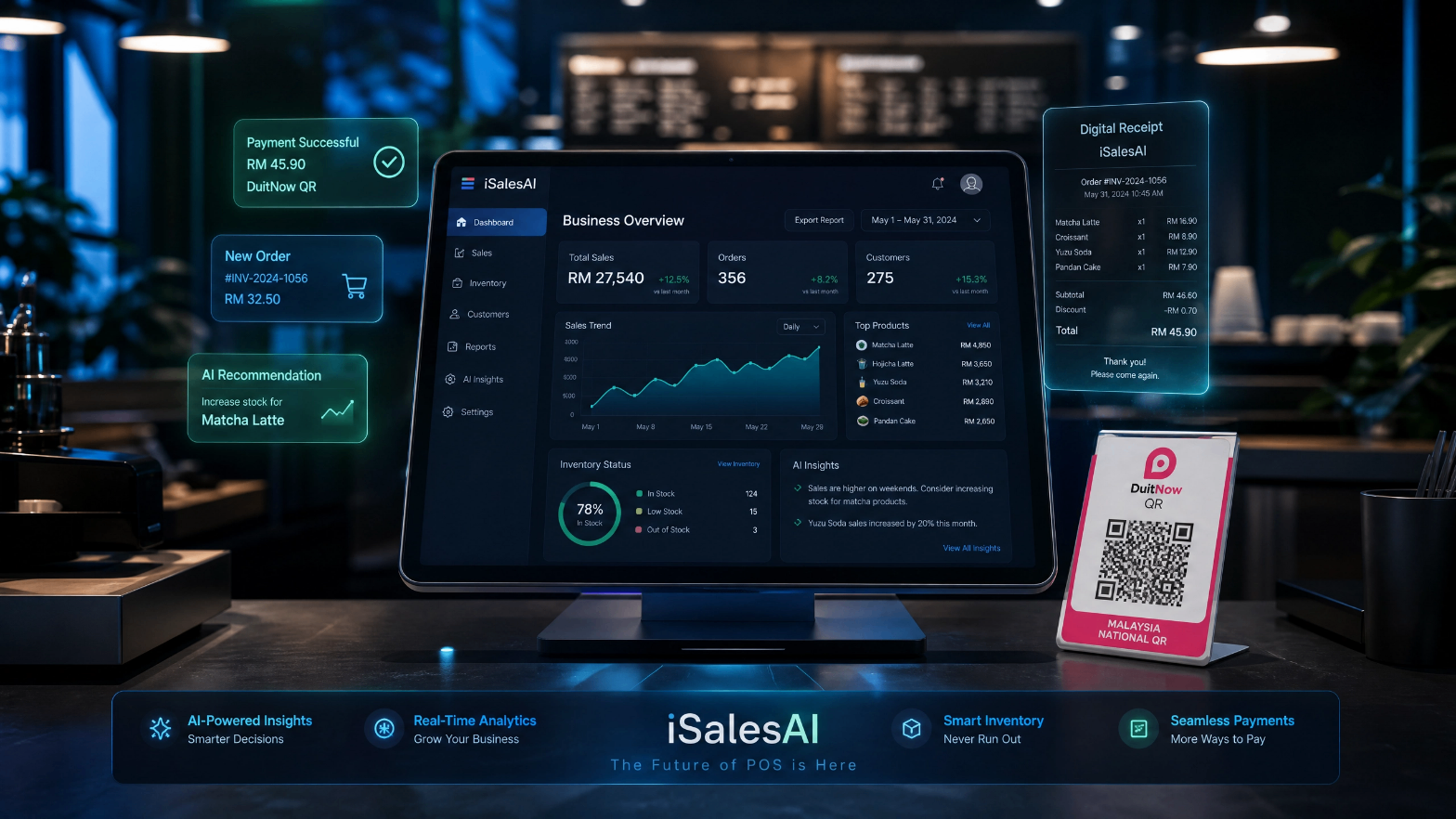 Click to enlarge iSalesAI Cloud POS System Dashboard Malaysia