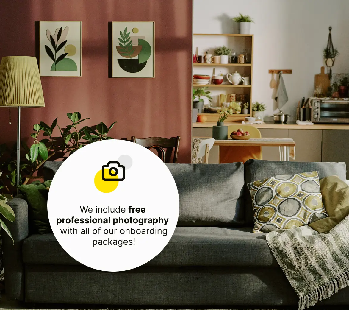 Stylish rental property interior with free Airbnb management photography offer for new hosts
