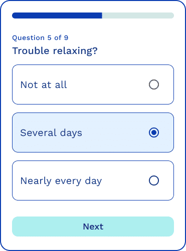 Answer a few questions to get matched with a therapist