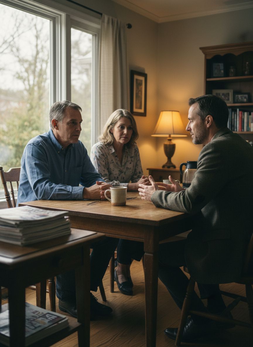 Couple speaking with insurance advisor