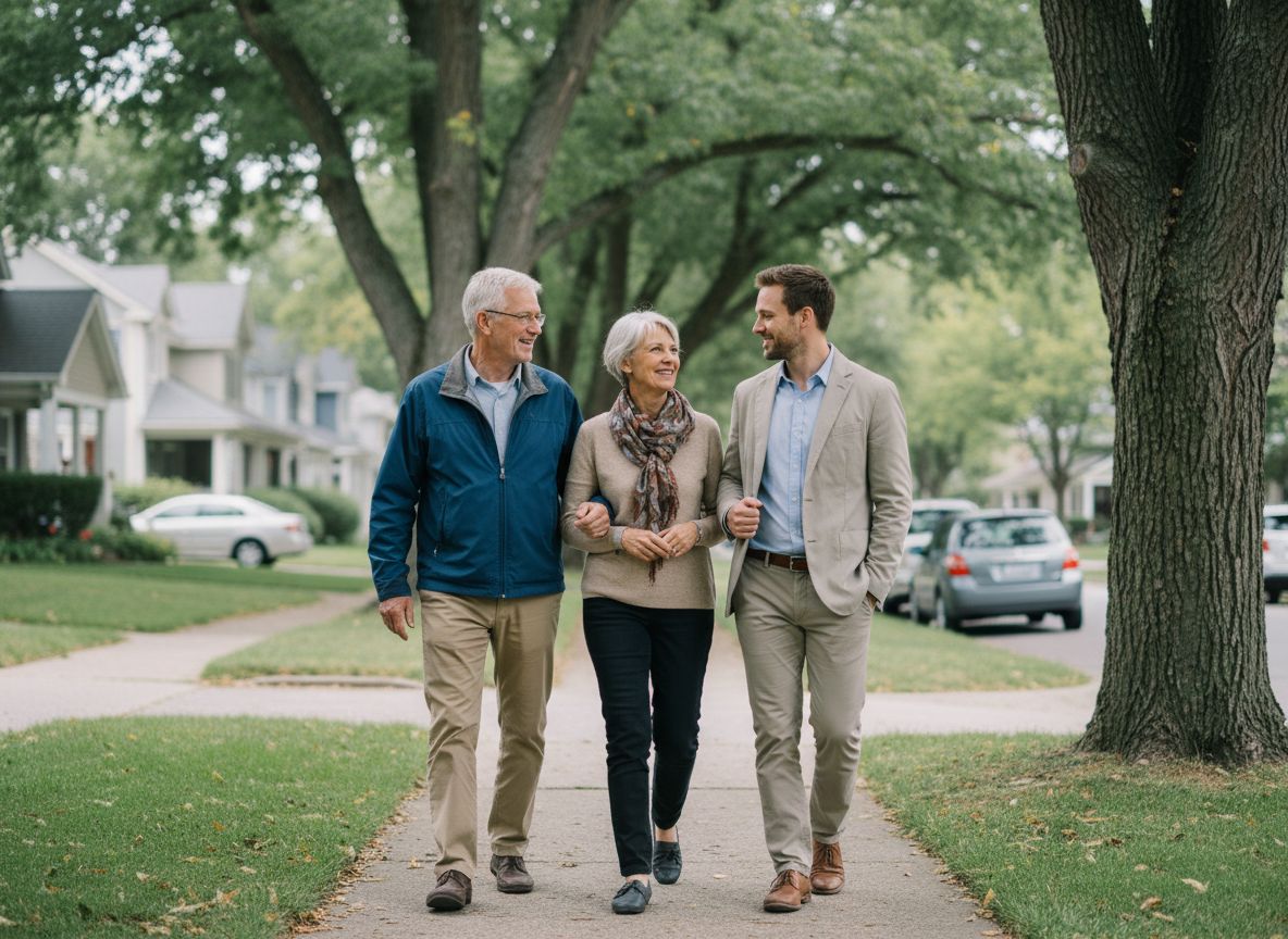 Older couple walking with advisor