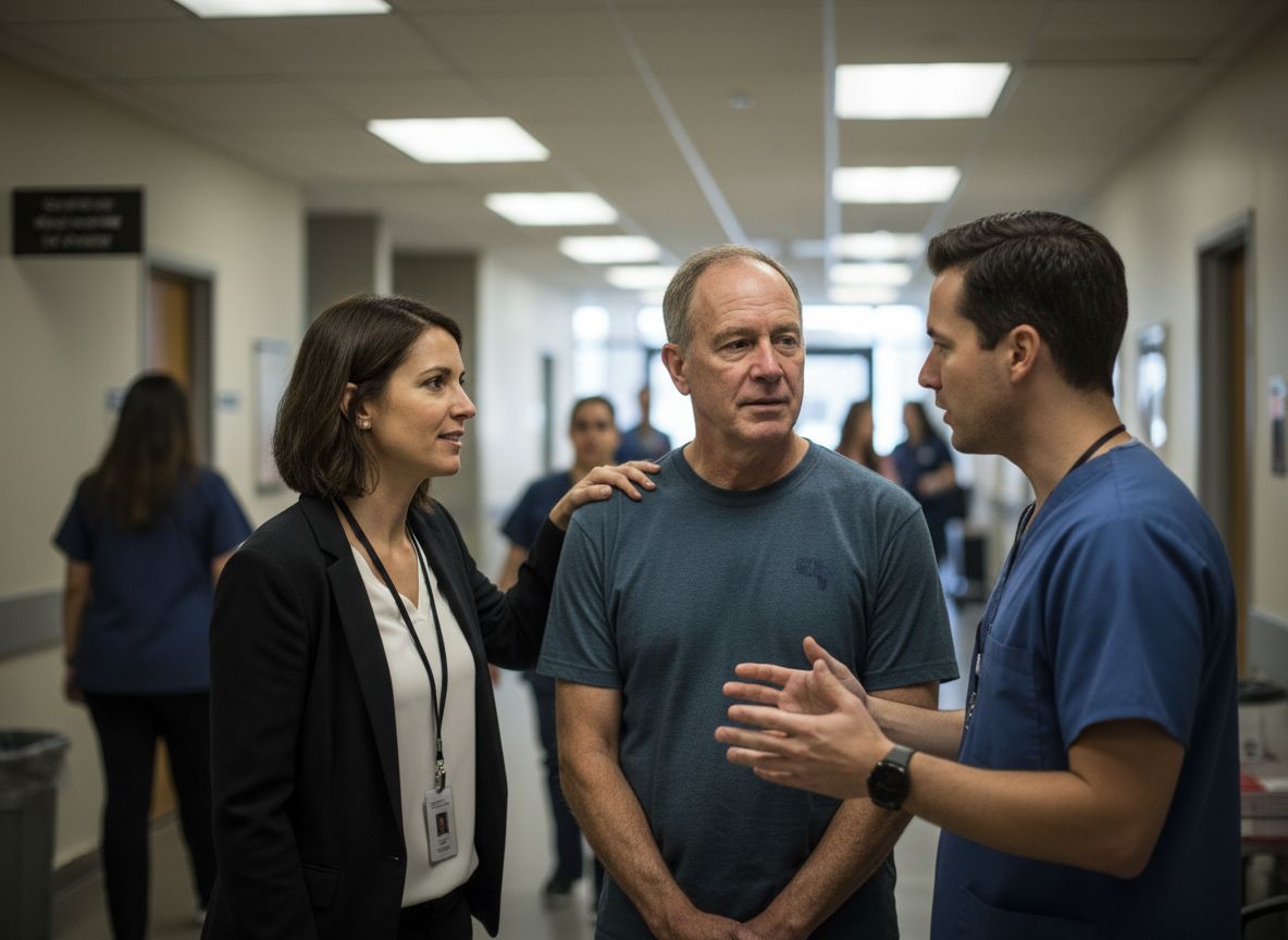 Patient advocate with client in clinic