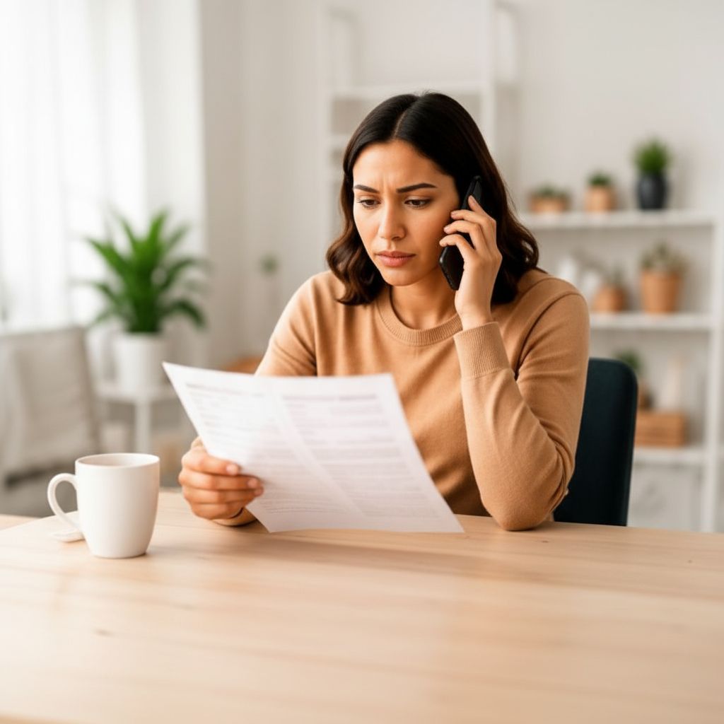 Woman talking on phone while reviewing energy bill