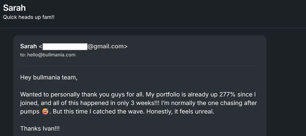 Sarah testimonial - Portfolio up 277%
