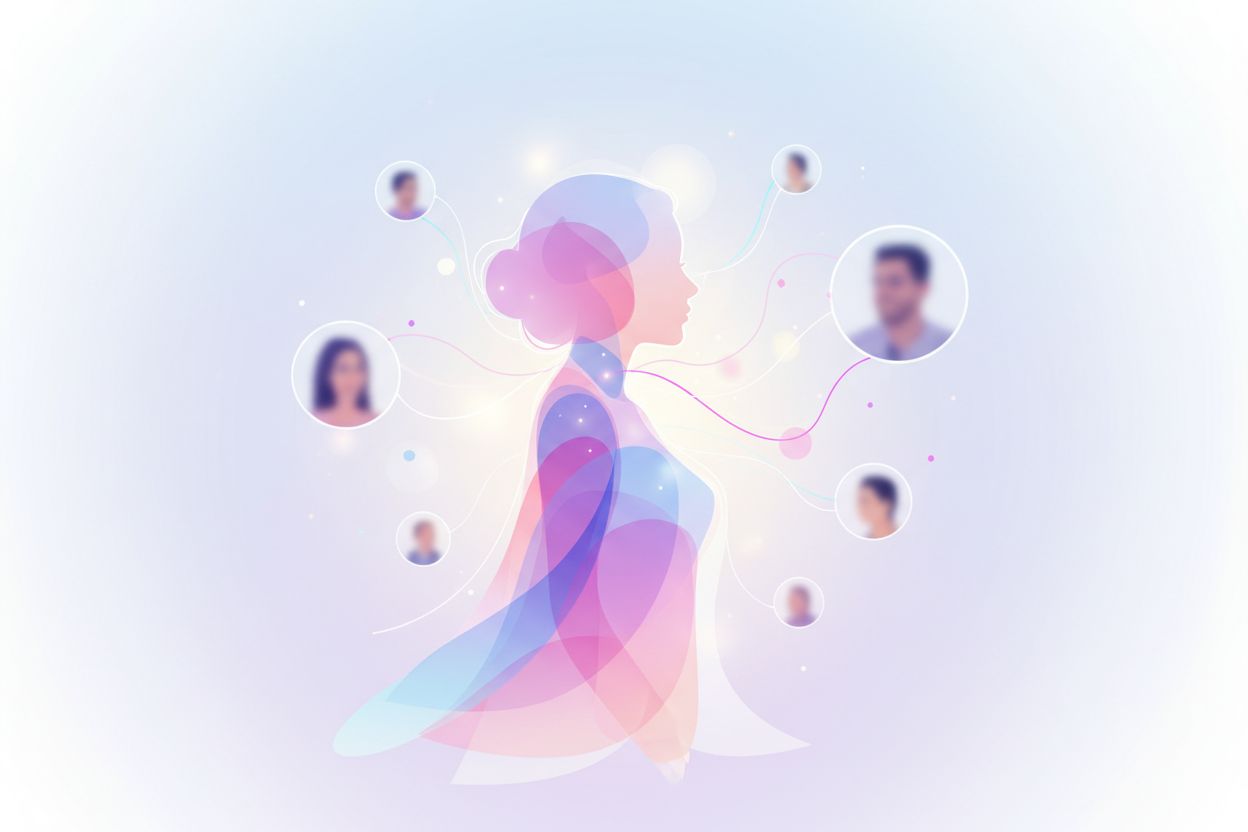 Woman silhouette with call interface shapes