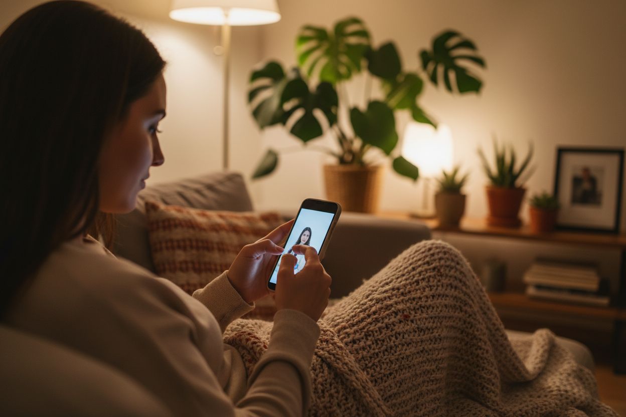 Cozy living room video call scene