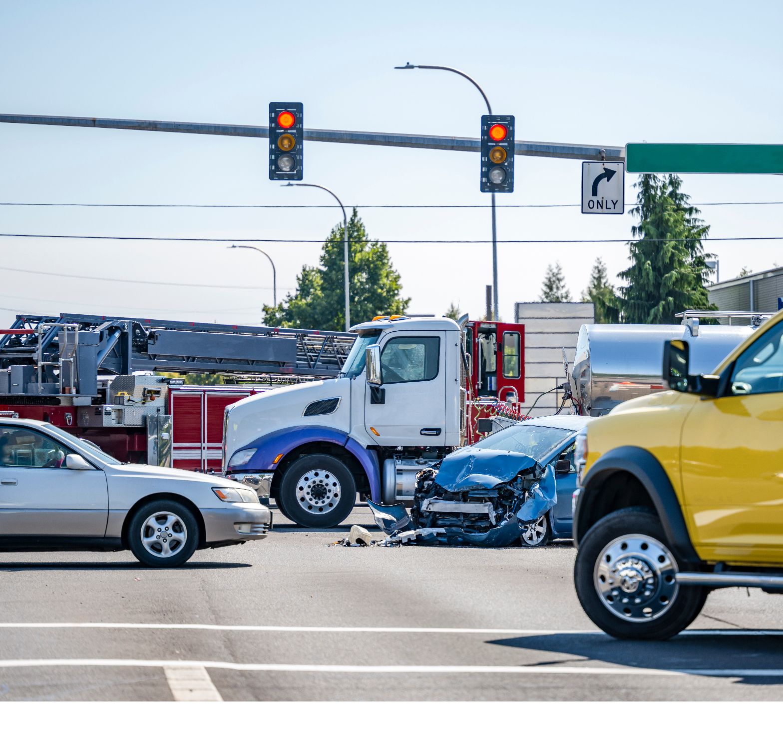 Truck and vehicle collision at an intersection